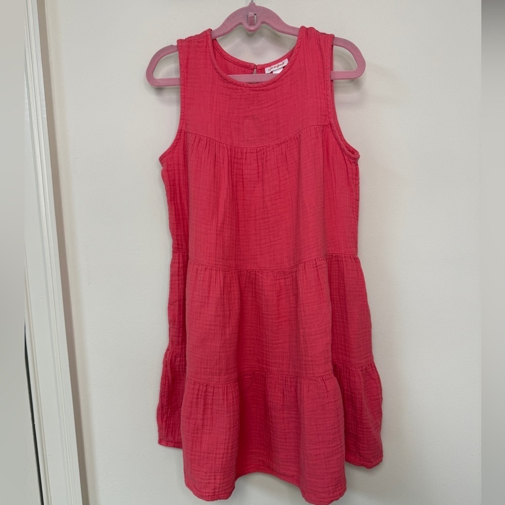 Cat & Jack: Girls Sleeveless Gauze Tiered Summer Coral Dress, Size L (10/12)